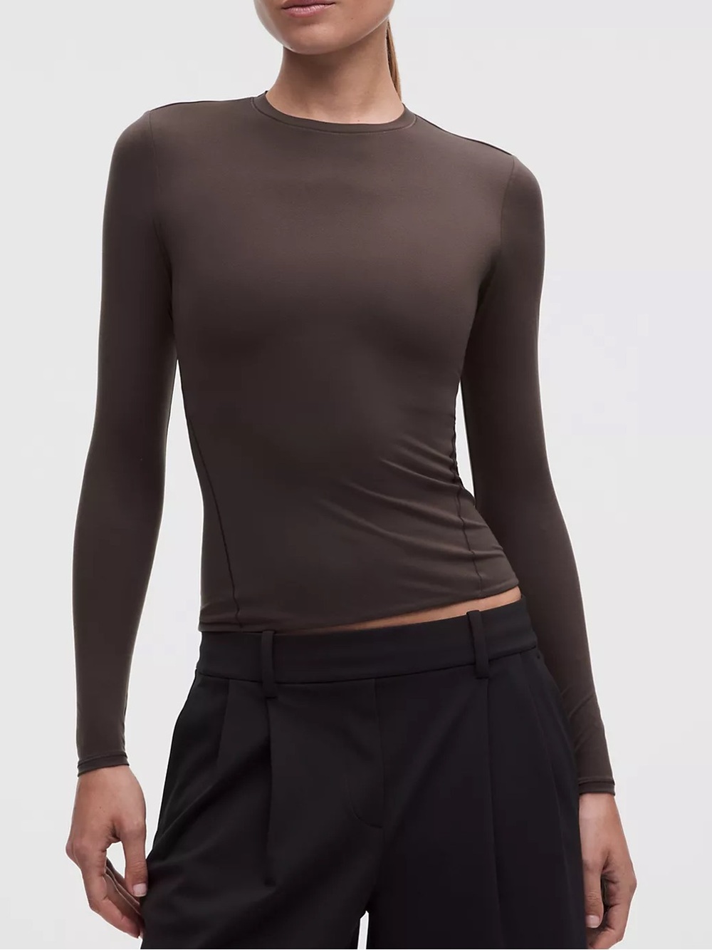 Lululemon Wundermost Ultra Soft Nulu Crewneck Long Sleeve Brown Shirt Size Small